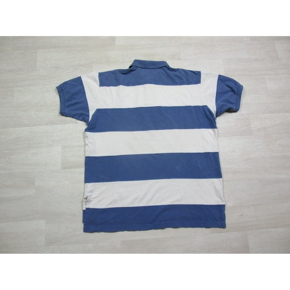 Men's Vintage Polo Ralph Lauren Cut and Sew Striped Polo Shirt‎ (L) Cream & Blue